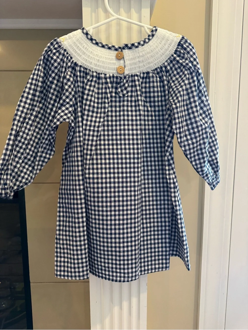 Girls' Gingham Smocked Dress with Turkey Embroidery
